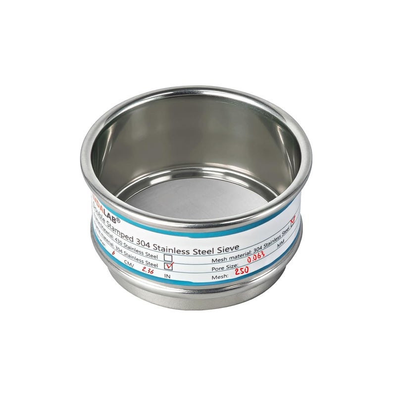 LVDALAB Full 304 Stainless Steel Mesh Sieve Screen, 250 Mesh (0.061mm) Aperture, 2.4inch(6CM) Dia Standard Sample Analysis Test Sieves Sifters Strainer for Industrial Laboratory Homes - Image 1